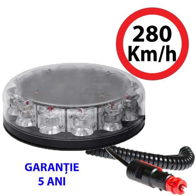 Girofar LED Magnetic aerodinamic (doar 4,5 cm inaltime) 12-24V 12 LED-uri de 3W - 5 ani Garantie